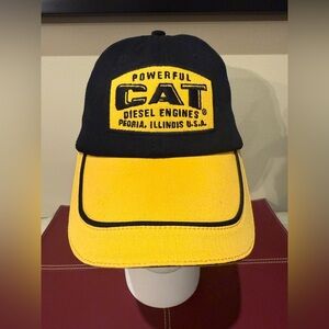 CAT Caterpillar Diesel Engines Strapback Trucker Hat Black and Yellow EUC